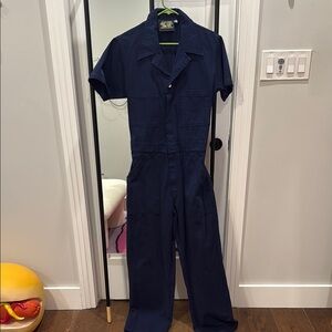 Big Bud Press Blue Jumpsuit with Defined Waist and Short Sleeves